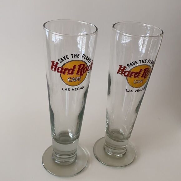2 Vintage Hard Rock Cafe Las Vegas Pilsner Beer Glasses - Picture 4 of 6